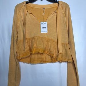 FREEPEOPLE Cropped Cotton Yellow Blouse